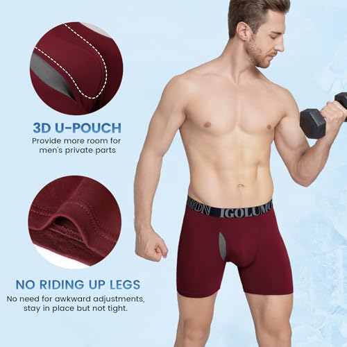 IGOLUMON Men’s Underwear Boxer Briefs 6-Pack Breathable Bamboo Rayon Soft Boxer for Men with Fly Underwear Trunks3