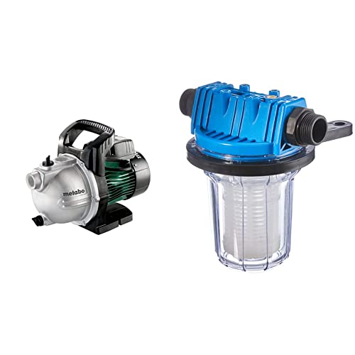 Metabo Gartenpumpe P 4000 G (600964000) Karton, Nennaufnahmeleistung: 1100 W, Max. Fördermenge: 4000 l/h, Max. Förderhöhe: 46 m & Güde 94460 Schmutzfilter Kurz Sandfilter Vorsatzfilter