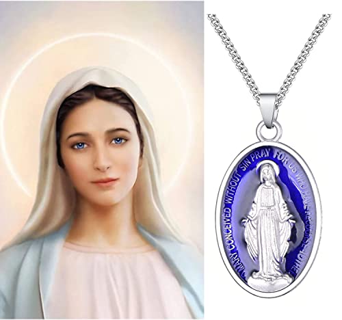 6pcs Oval Enamel Our Lady Virgin Mary Saint Miraculous Medal Floral Rosary Pendant Necklace3