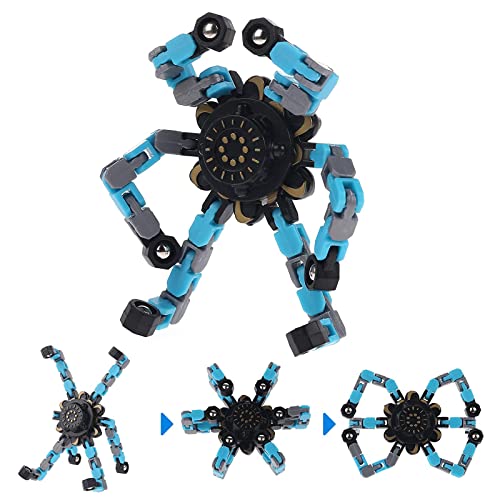Funny Sensory Fidget Spinners Toys - Finger Hand Spinner Toy Spinning Top Focus Toy , Unique Transformable Chain Mechanical Spiral Twister Fingertip Gyro, Stress Relief Toy for Kids Adults(Blue)