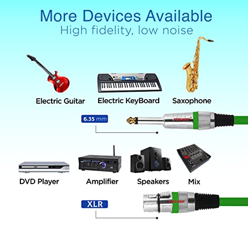 Image of Microphone Cable 3 Pin XLR Female to 1 /4 inch TS 6.35 mm Male 5 Meter /16 Feet, TRS to XLR Female Cable For Dynamic Microphone,Amplifier... (GREEN)