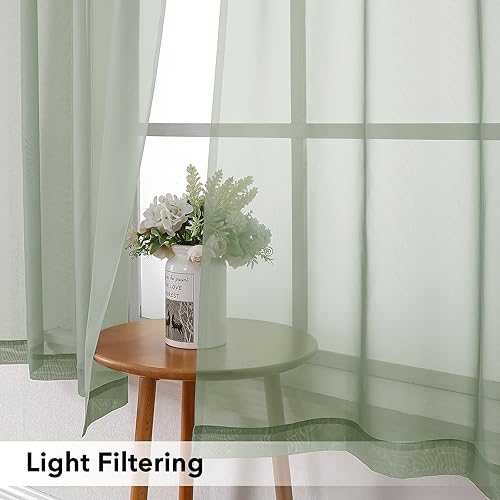 Image of SimpleBrand Sage Short Sheer Drapes Half Window Curtains for Bathroom Small Windows, 42 X 36 Inch, 2 Panels