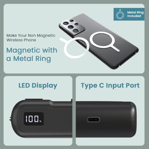 Image of Portronics Power Shutter Air 20K 20000mAh 15W Magnetic Wireless Fast Charging Powerbank with in-Built Type C Lanyard Cable, qi2 Certified, 22.5W Type C PD Output, Type C Bidirectional Port (Black)