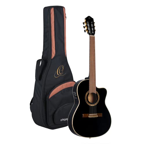 Ortega Guitars 6 String Performer Series Solid Top Thinline Crossover Acoustic-Electric Nylon Classical Guitar W/Bag, Right (Rce138-T4Bk) #TOP23