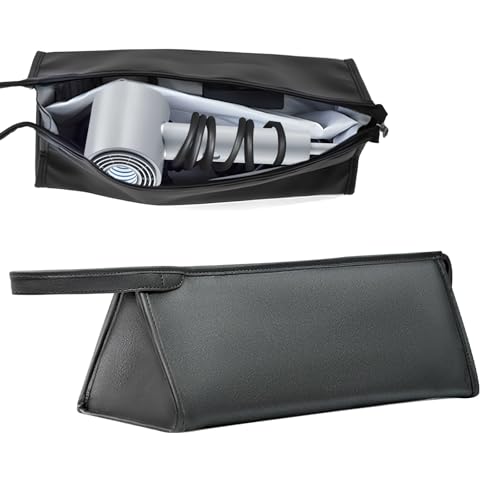 BangBoom Estojo de viagem para secador de cabelo de poliuretano, bolsa de couro impermeável com compartimento e laço, bolsa portátil para ferramentas de cabelo para armazenamento, alisador de chapinha