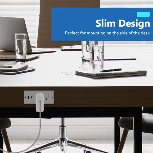 LIDER Slim Recessed Desk Power Outlet with 2 AC Outlets, 3 USB Ports (USB-A & Dual USB-C), 21W Charging, 6.5FT Cord for Desk, Conference Table & Countertop, ETL Listed, Thermoplastic, Matte White by LIDER - Used condition - Image 7