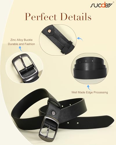 Image of Leather Cowhide Belts for Women Black Belt Women Leather Waist Belt with Pin Buckle Women Vintage Retro Belts for Jeans Dress Pants,black,25-30