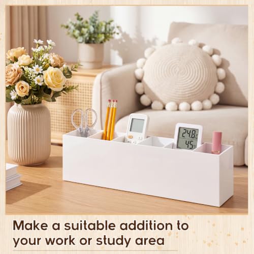 Image of Jetec Acrylic Pen Holder 6 Compartments Makeup Brush Stationery Organizer Pencil Holder for Desk Accessories, Cosmetic Brushes, Dorm, Home, Bathroom, Kitchen, Office Supplies(White)