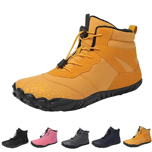 Winter Barfußschuhe Damen Herren Wasserdicht Schnell Trocknend Traillaufschuhe wanderschuhe Zehenschuhe Hohe Warme und rutschfeste Stiefel (Yellow,41)