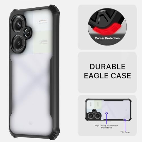 Image of Pikkme Redmi Note 13 Pro Plus 5G Back Cover | Crystal Clear Transparent Back | Ultra Hyrbid | Full Camera Protection | Raised Edge | Bumper Back Case (Black)