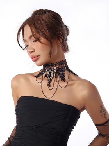 Sacina Gothic Black Teardrop Lace Choker, Gothic Victorian Necklace, Goth Jewelry, Halloween Christmas Jewelry Gift for Womenr3