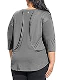 FOREYOND Plus Size 3/4 Sleeve Workout Tops for Women Mesh Workout Shirts Activewear Racerback Tops...