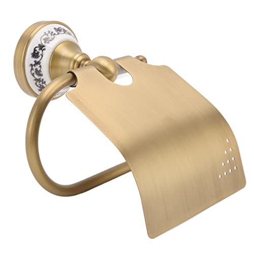 Wnvivi Porta Carta Igienica Vintage, Porta Asciugamani di Carta in Ottone e Metallo con Decorazione in Porcellana, Porta Scatola per Fazzoletti a Parete per Bagno Dell'hotel