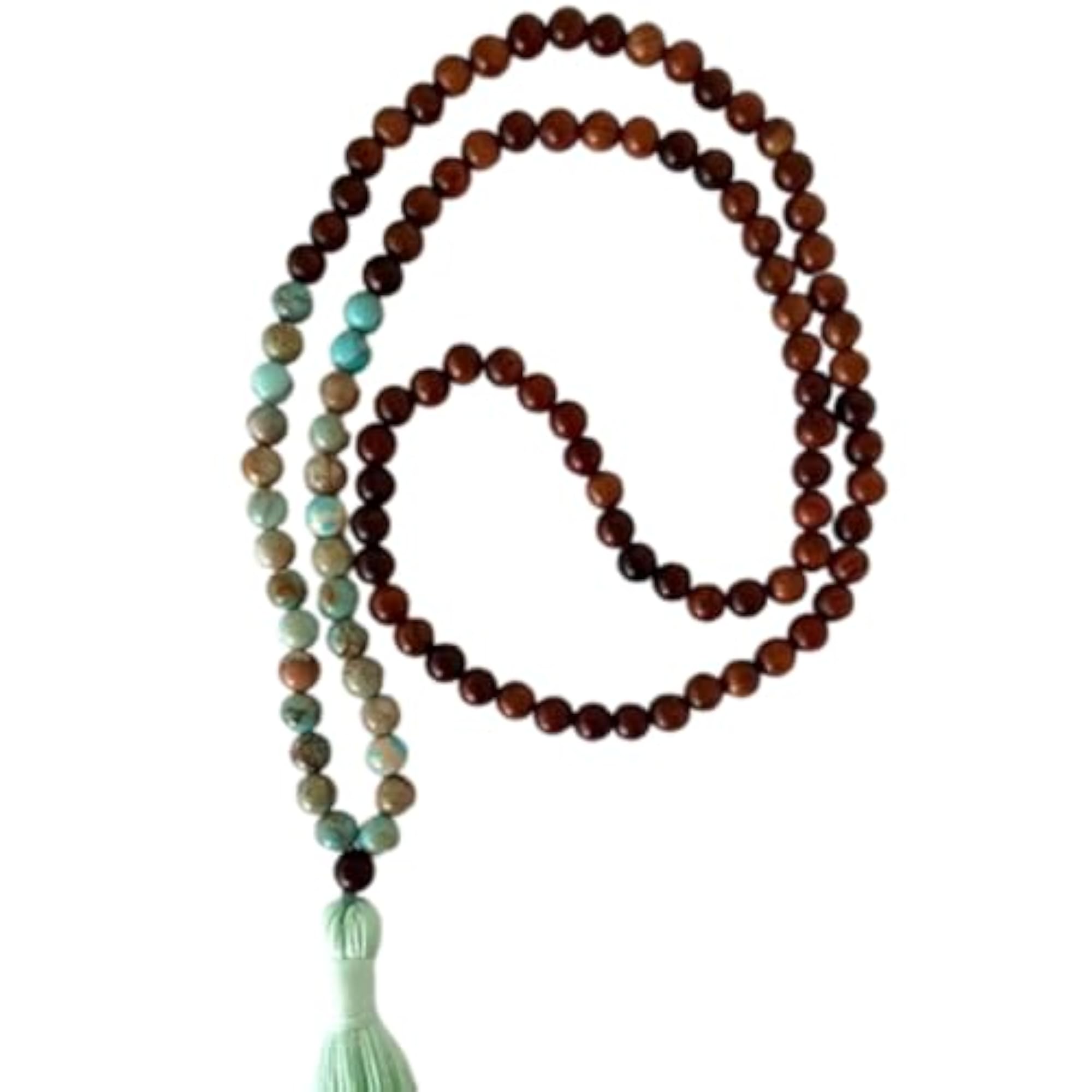 Natural Emperor Jasper & Wood Beads 6MM Beaded Handmade Prayer Mala Necklace