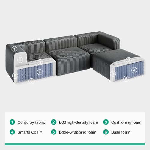 Image of Novilla 141 inch Modular Sectional Sofa, U Shape Freestyle Sectional Couch, Modern Cloud Design with Smarts Coil Support, Boneless Couch for Living Room Apartment, No Assembly Required, Dark Gray