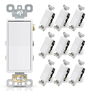 ELEGRP 4 Way Decorative Light Switch, 15Amp, 120/277 Volt, AC Decorator Rocker Paddle Wall Switch Replacement, Self-Grounding, Residential and Commercial Grade, UL Listed (10 Pack, Glossy White)