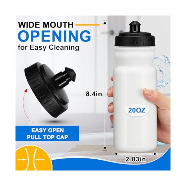 50 Pieces Sports Water Bottles 20 oz Water Bottles Squeeze in Bulk Reusable Plastic Water Bottles BPA Free Blank Water Bottles for Major Sporting Events Adults - Image 3