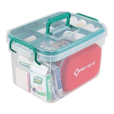 Waikhomes Plastic Divided First Aid Storage Box Kit, Portable Handled Medicine First Aid Box, Medicine Basic Organizer Holder Cover