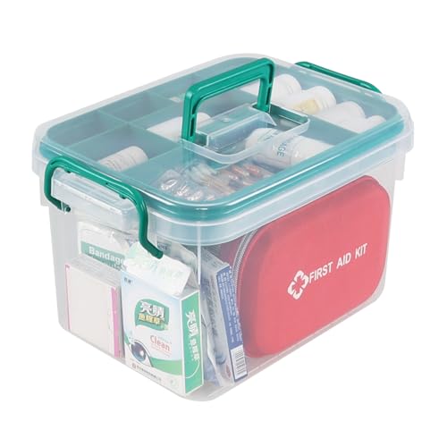 Image of Plastic Divided First Aid Storage Box Kit, Portable Handled Medicine First Aid Box, Medicine Basic Organizer Holder