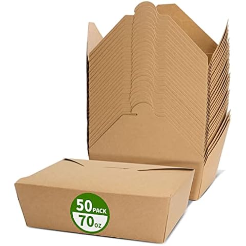 AICHEF 50 Pack 70 oz Large Take Out Food Containers - Heavy Duty Microwavable Kraft Brown Paper To Go Box #3 - Grease Resist Paper Lunch Box Cardboard Take Out Box for Restaurant, Household, Party Cover
