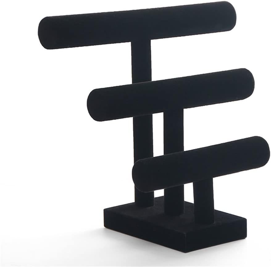 3 Tier Black Velvet Detachable Bracelet Chain Watch T-Bar Rack Jewelry Organizer Hard Display Jewelry Display