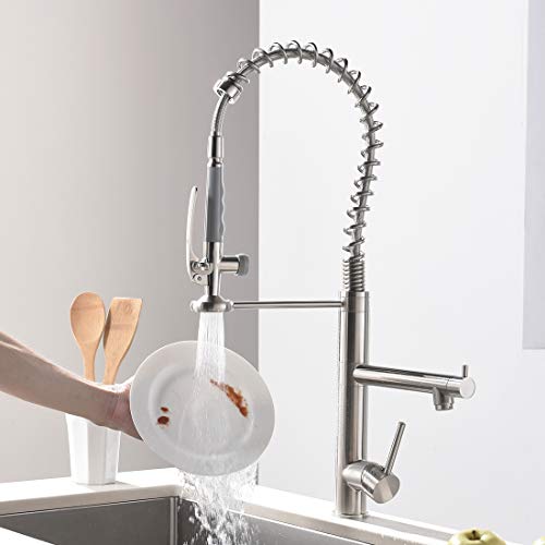 Commercial Kitchen Faucet With Pull Down Sprayer,Modern Single Handle High Arch Pre-Rinse Spring Kitchen Sink Faucet,Brushed Nickel #TOP2