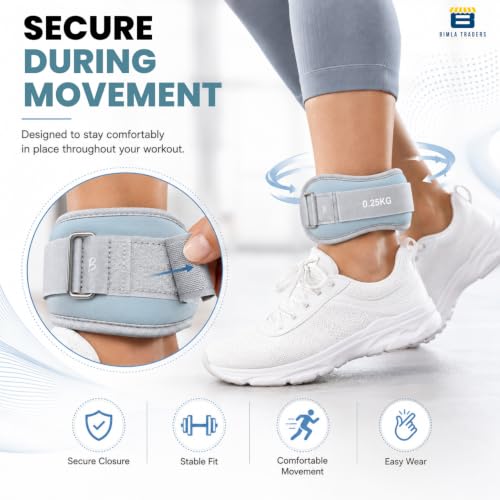 Image of Btag Soft Neoprene Ankle & Wrist Weights (0.25 kg x 2 Pcs) | Adjustable Strap | Unisex Leg & Arm Weight Cuffs for Gym, Workout & Training (Balck)