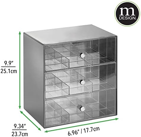 mDesign Storage Box for Teabags, Coffee Pods, Sugar and More  Plastic Tea Chest with 27 Compartments  Kitchen Organiser with 3 Drawers  Charcoal Grey/Clear
