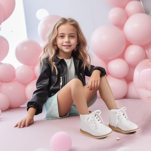 PANDANINJIA Toddler Girls Boots Kids Fashion Spring Fall Short Ankle Booties Comfort Lace Up Girl Flats Dress Shoes2