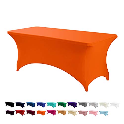 Image of Peomeise 6FT Spandex Table Cover Rectangular Stretch Spandex Tablecloth (Orange,6FT)