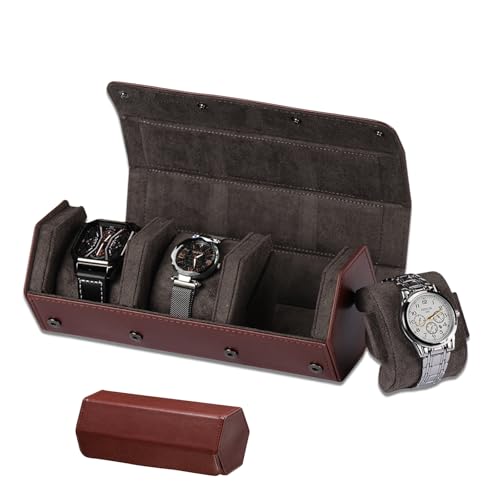 SOLYUJ Watch Travel Case for Men: 3 Slot Watch Box Organizer Display Case - Portable Watch Storage & Travel Case - Watch Roll Fits All Wrist Watches & Smart Watches Up to 50mm