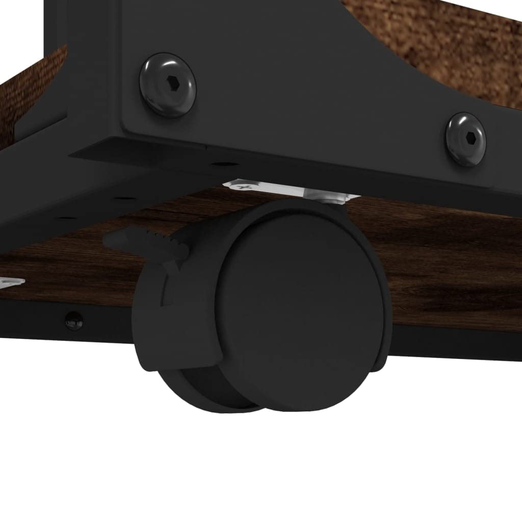 Mesa auxiliar con ruedas, roble ahumado, 50 x 35 x 55,5 cm, diseño en forma de C, mesa de centro industrial, mesita de noche móvil para salón, dormitorio, oficina