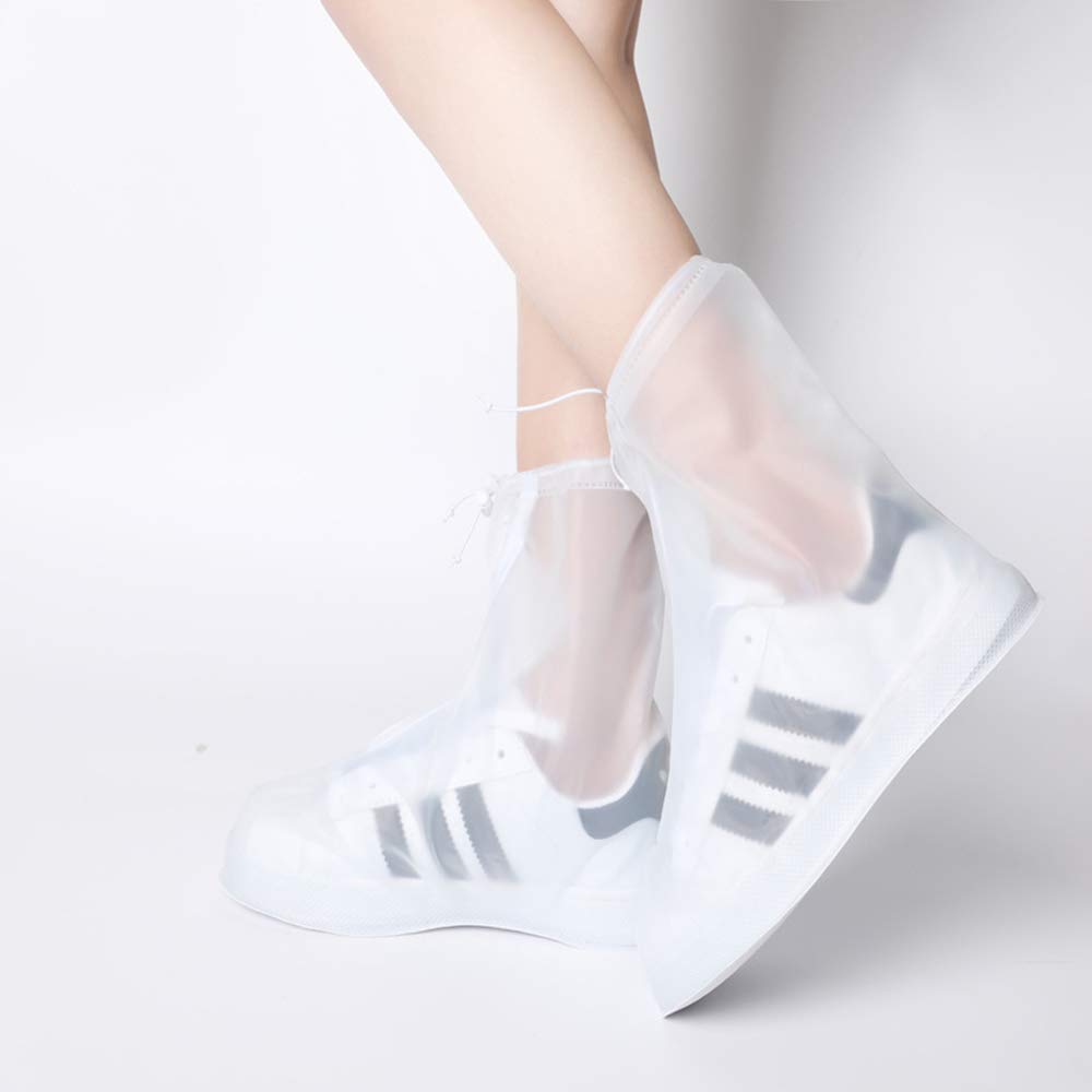 Waterproof Shoe Covers, Rain Snow Boot Covers, Thickened and Non-Slip Shoes Covers, Women and Men Cycling Shoe Covers, Galoshes for Women Men Kids (White, Large)