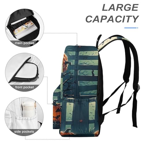 Heavy-Duty Backpack with Side Pockets, A Gloomy Cemetery Print Durable Backpack4