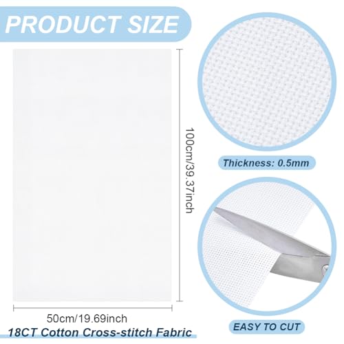 Image of BENECREAT 18CT Cotton Cross Stitch Fabric, 40x20 Inch Aida Cloth 18 Count Embroidery Cloth for Craft Embroidery, Handmade Needlework, DIY Handicrafts, 0.5mm Thick