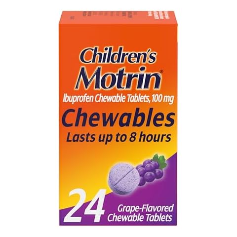Motrin Children's Chewable Tablets with Ibuprofen, Kids' Fever Reducer & Pain Reliever for Sore Throat, Fever, Toothache & Pain Relief, Grape Flavor, 24 Ct Cover