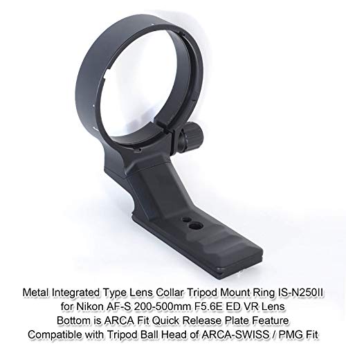 Ishoot Lens Collar For Nikon Af-S Nikkor 200-500Mm F/5.6E Ed Vr, Cnc Machined Lens Tripod Mount Ring Support Bracket Holder, Bottom Is Arca Fit Quick Release Plate For Tripod Ball Head Arca-Swiss Type #TOP1