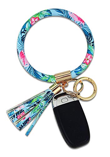 Coolcos Key Ring Bracelets Wristlet Keychain Bangle Keyring - Large Circle Car House Keys Holder for Women Gift (Upgraded Flamingo Pattern)