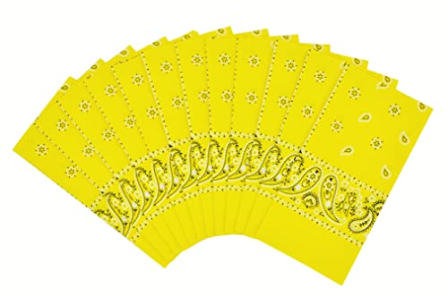 Vamqor 12pcs Bandana for women and men 100% Cotton Custom Fashion Paisley Design Multifunctional Outdoor Square Handkerchief (Yellow)