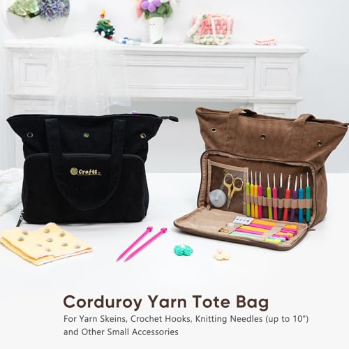 Image of MYBAGZING Large Yarn Tote Organizer - Corduroy Knitting Storage Holder for Yarn, Hooks & Accessories, Portable Craft Carryall for Crocheting Lovers, Mother's Day Gift