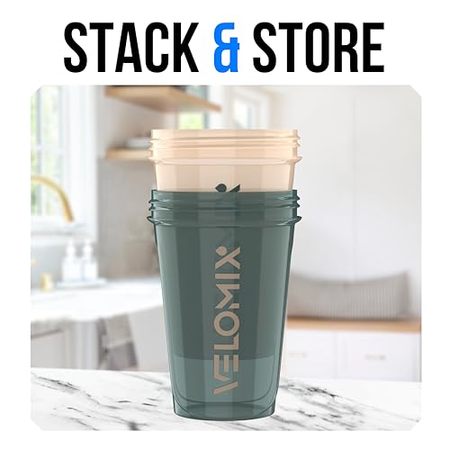 Image of VELOMIX -2 Pack- 20 oz Protein Shaker Bottles for Protein Mixes - 2x Wire Whisk | Leak Proof Shaker Cups for Protein Shakes and Pre Workout | Protein Shaker Bottle Pack (A5) Blue&Beige