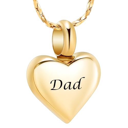 Imrsanl Small Heart Urn Necklace for Ashes Cremation Jewelry for Women Stainless Steel Pendant Memorial Ash Holder Loved Ones Keepsake (Gold-Dad)