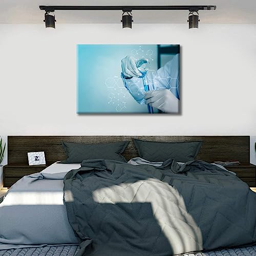 Image of TUMOVO Wall Decor Scientists and Scientific Experiments Wall Art Medical Painting Home Decor Medical backgroun Wall Decor for Living Room 1 Pieces Framed Ready to Hang, 24 inch Wx36 H