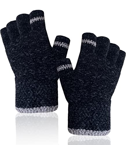 Gants Sans Doigts-Mitaines Hiver Femme,Demi Doigts Gants Mitaines en tricot d'Hiver Tactile Douces et Moelleuses pour Femmes et Taille Unique