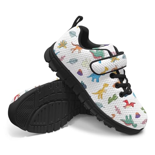 Children's Dinosaur School Sneaker Running Barefoot Shoes Lace Up Hiking Sneakers for Boys Girls