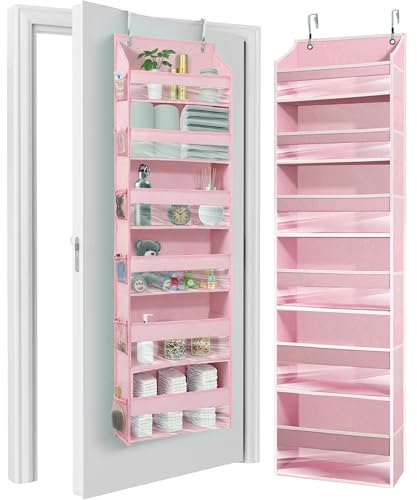 Image of HOMELUX THEORY Over The Door Organizer Hanging - 50lbs Load 6 Large Front & 12 Side Pockets, 1 Pack Over The Door Shoe Organizer, Hanging Closet Organizer For Toys, Diaper, Purse, Sewing (Baby Pink)