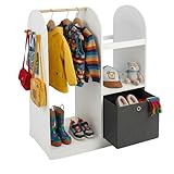 Relaxdays Kindergarderobe, 3 Haken, Kleiderstange & Aufbewahrungsbox, HxBxT: 108 x 97 x 35 cm, Kinderzimmer, weiß