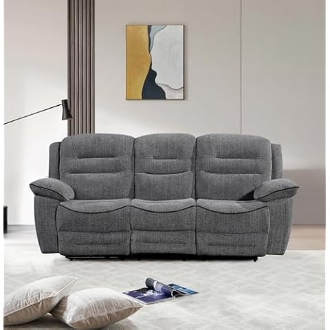 Betsy Furniture Soft Microfiber Reclining Sofa Set, Living Room Set, Sofa Loveseat Chair 9074 (Grey, Sofa) Cover
