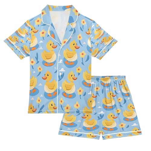 senya Pajama Sets Silky Button Down Nightwear Sleepwear Size 5-14 Years Yellow Duck Floral