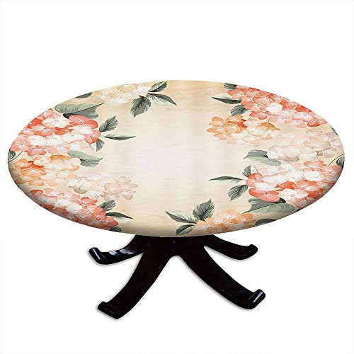 Vbtgve Floral Round Tablecloth With Elastic Edge, Blooming Hydrangea Flowers Leaves Bouquet Vintage Style Spring Nature Print, Suitable For Wedding/Banquet/Restaurant/Party, Fit For 48" Table, Green #TOP5
